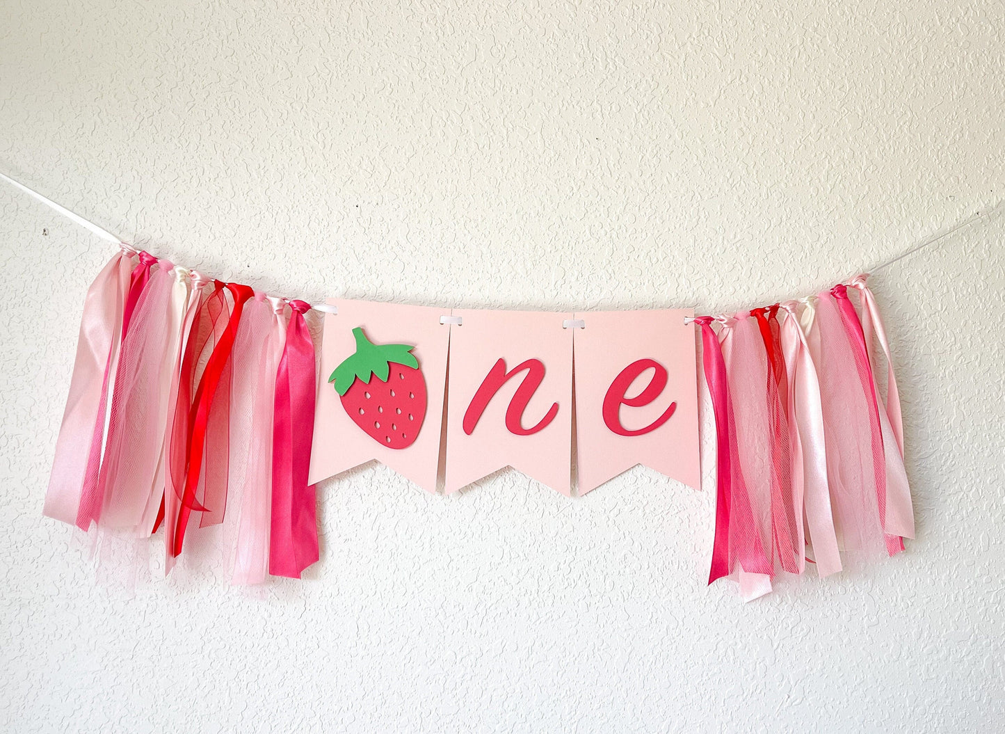 Strawberry themed ONE banner for high chair