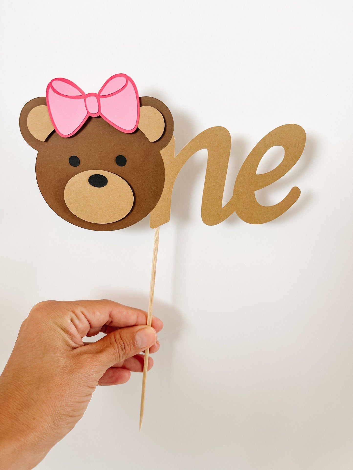 Pink Bow Bear Cake Topper – Girl’s 1st Birthday Decor