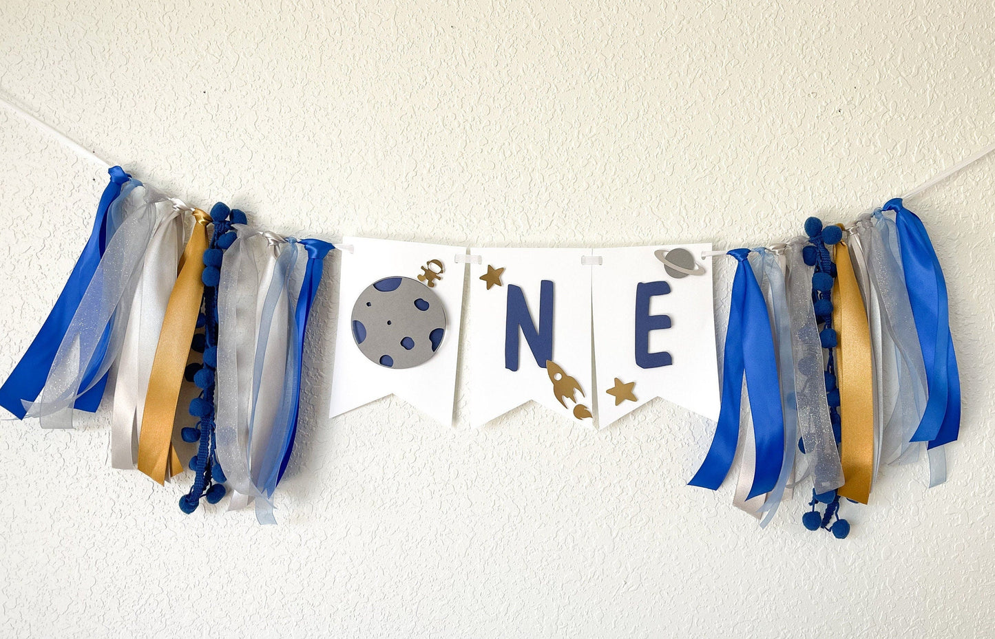 Outer space ONE banner for baby’s first birthday high chair