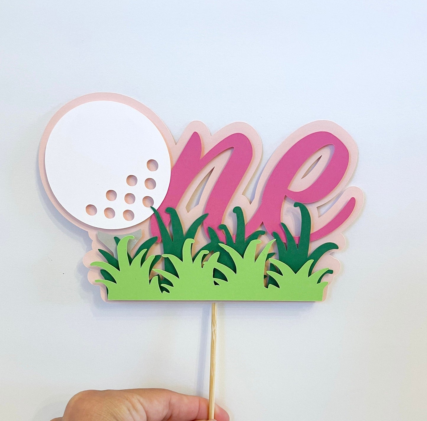 girl’s hole in one first birthday golf cake topper