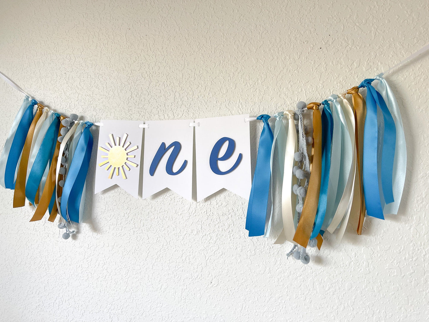 Blue and Gold Sunshine Banner – Boy’s 1st Birthday High Chair Decor
