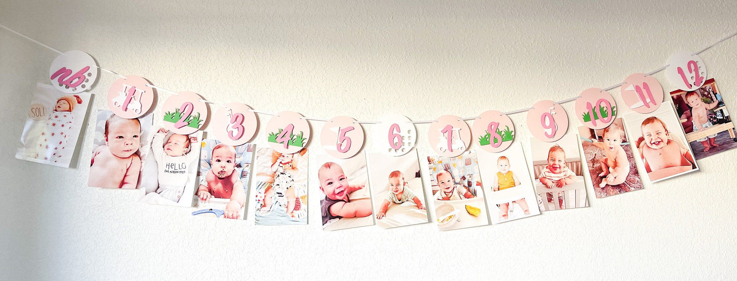 Golf Milestone Banner – Pink 12 Month Photo Display for First Birthday