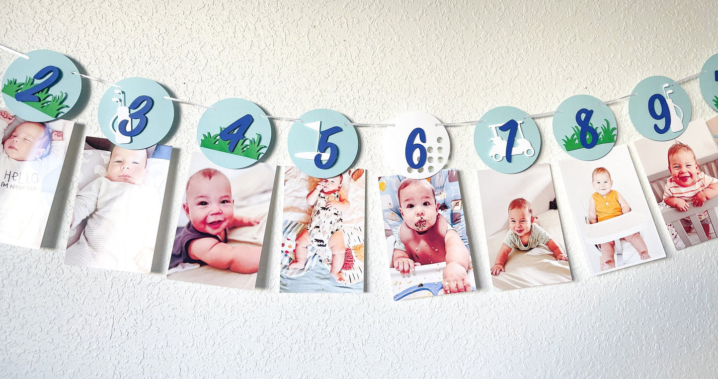 Golf Monthly Milestone Banner – Hole-in-One First Birthday Decor