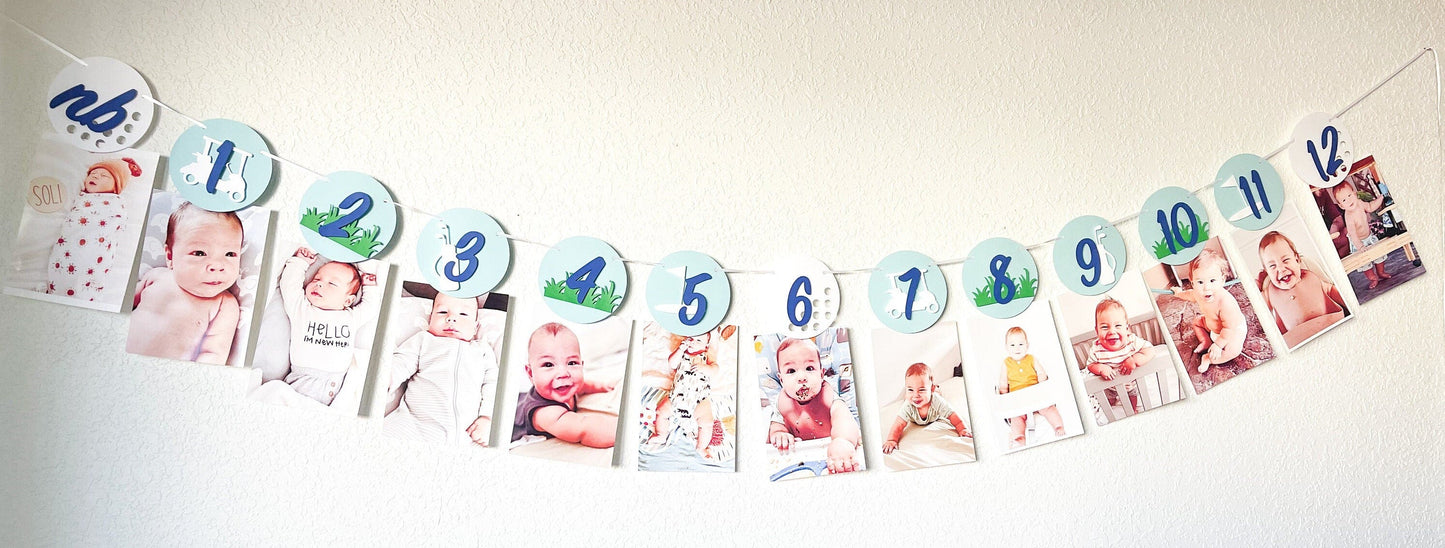 Golf Monthly Milestone Banner – Hole-in-One First Birthday Decor