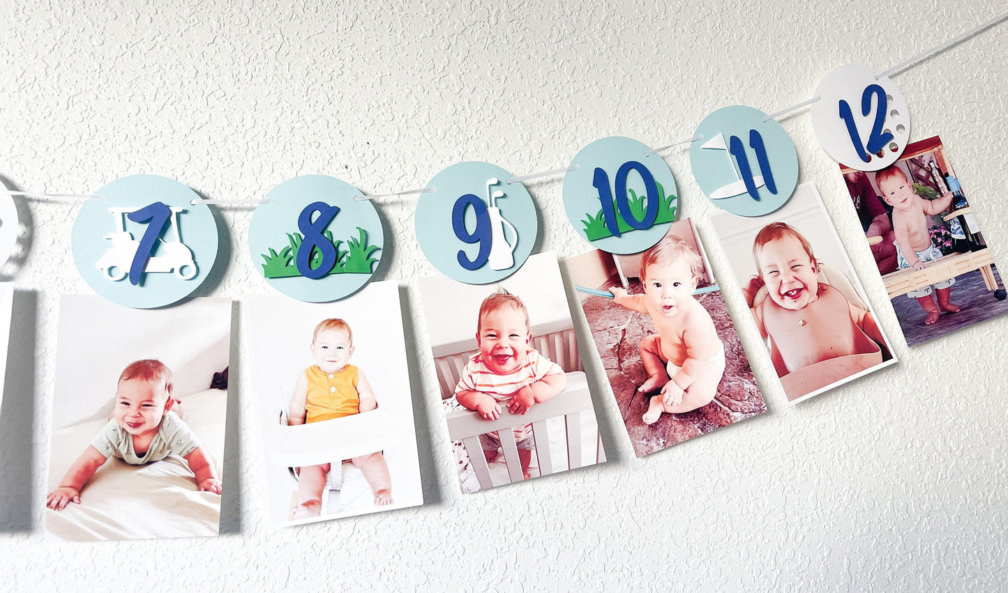 Golf Monthly Milestone Banner – Hole-in-One First Birthday Decor