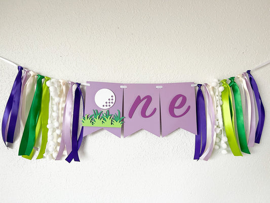 Purple Girl Golf Birthday Bundle – “Hole in One” First Birthday Decor
