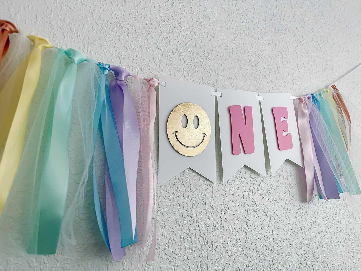 ONE Happy first birthday smiley face banner
