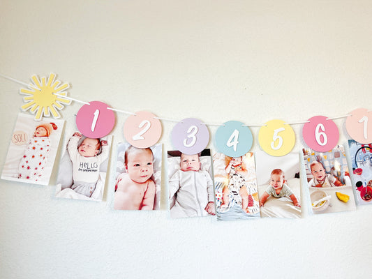 Rainbow Pastel Sunshine Monthly Photo Banner – First Birthday Decor
