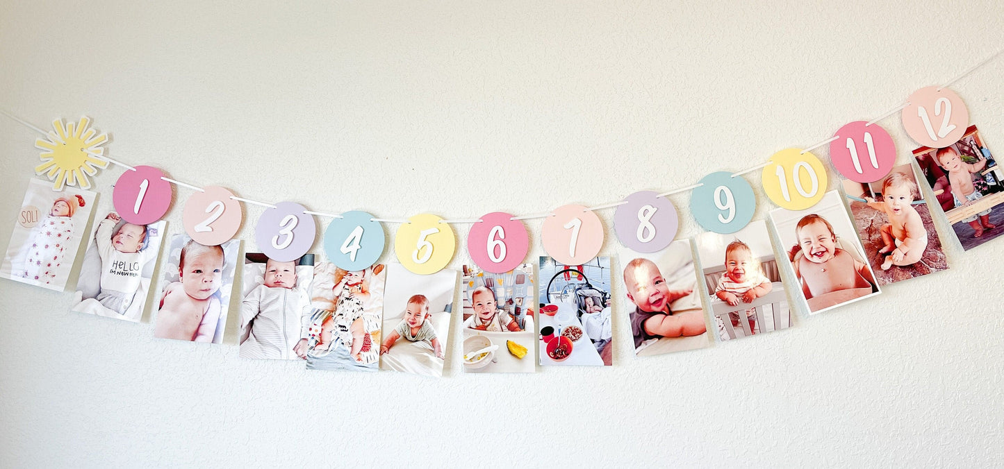 Rainbow Pastel Sunshine Monthly Photo Banner – First Birthday Decor