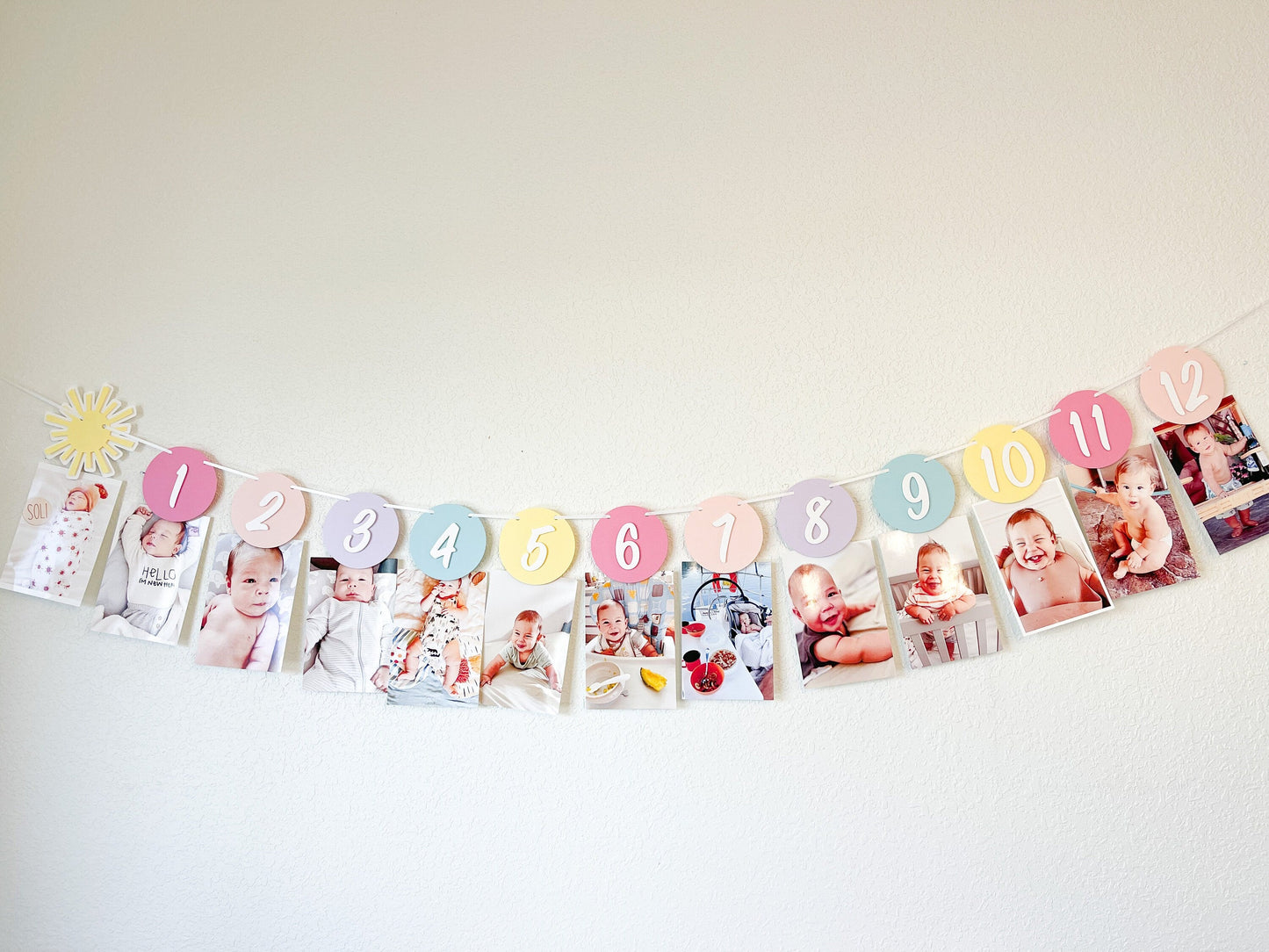 12-Month Milestone Photo Banner – Pastel Colors First Birthday Decor