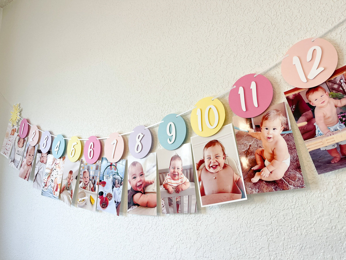12-Month Milestone Photo Banner – Pastel Colors First Birthday Decor
