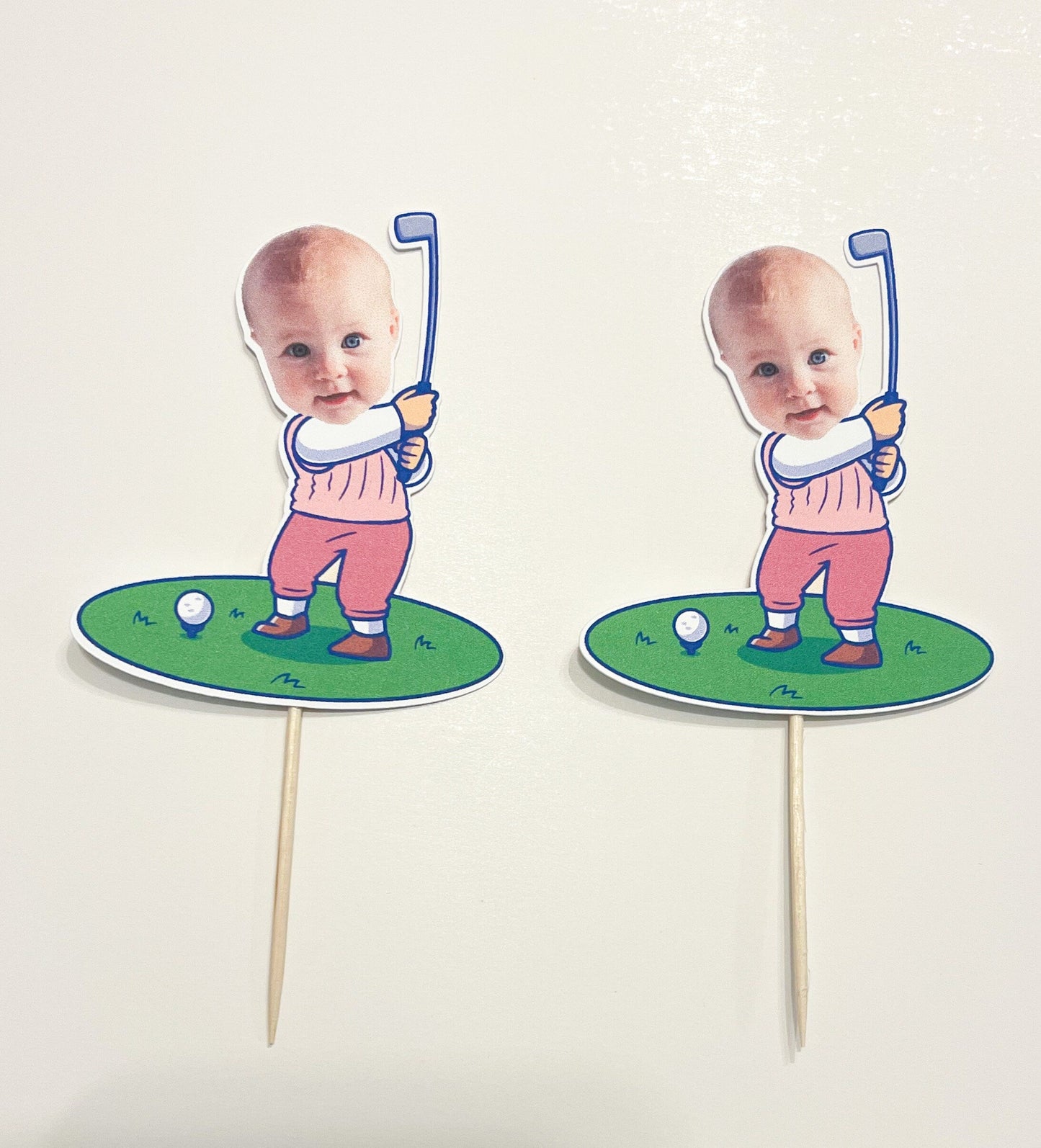 Personalized Girl Pink Golfer Cupcake Toppers | Hole in One Party Decorations