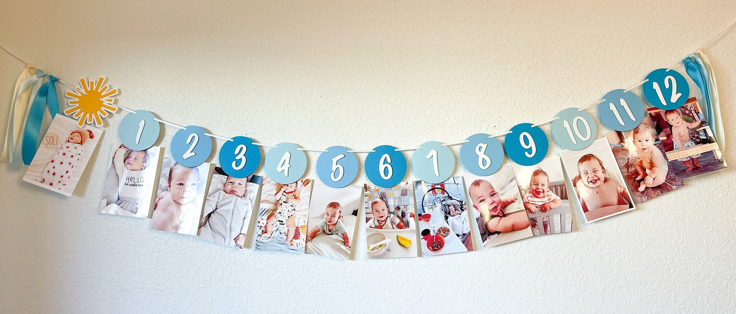 You Are My Sunshine Milestone Banner – Blue 12 Month Photo Display
