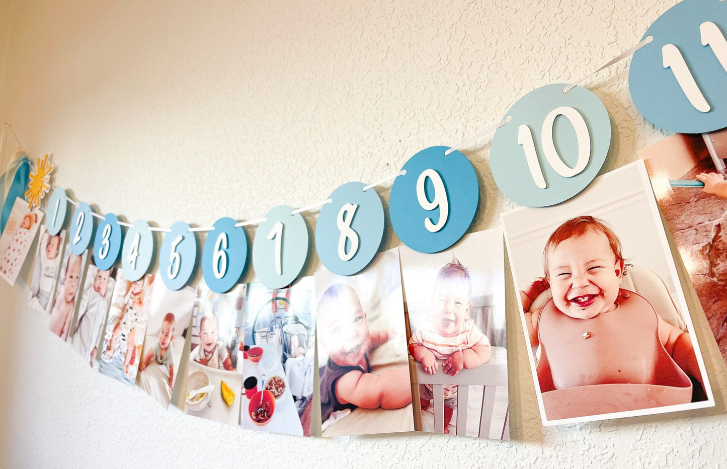 You Are My Sunshine Milestone Banner – Blue 12 Month Photo Display