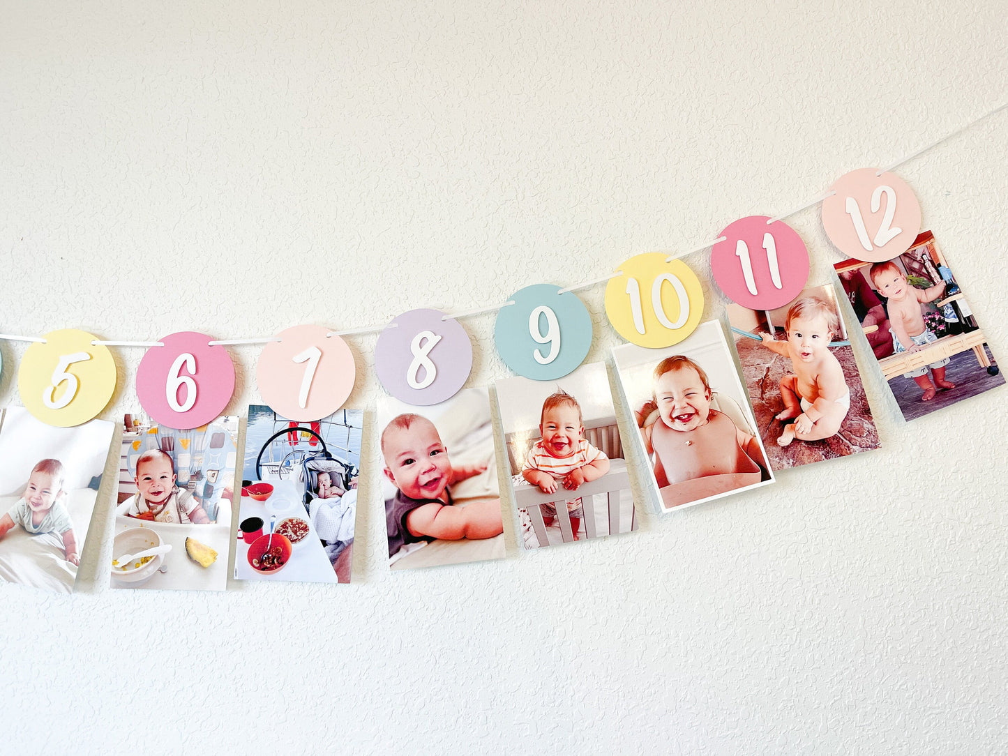 12-Month Milestone Photo Banner – Pastel Colors First Birthday Decor