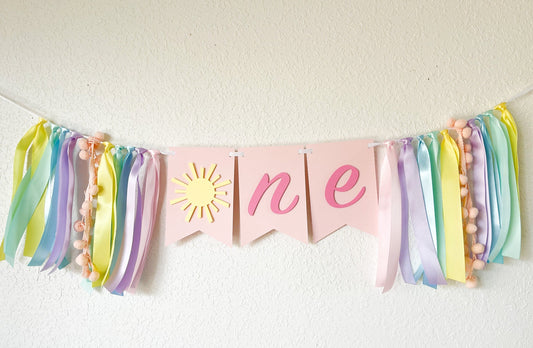 Pastel Sunshine High Chair Banner – 1st Birthday “You Are My Sunshine” Theme