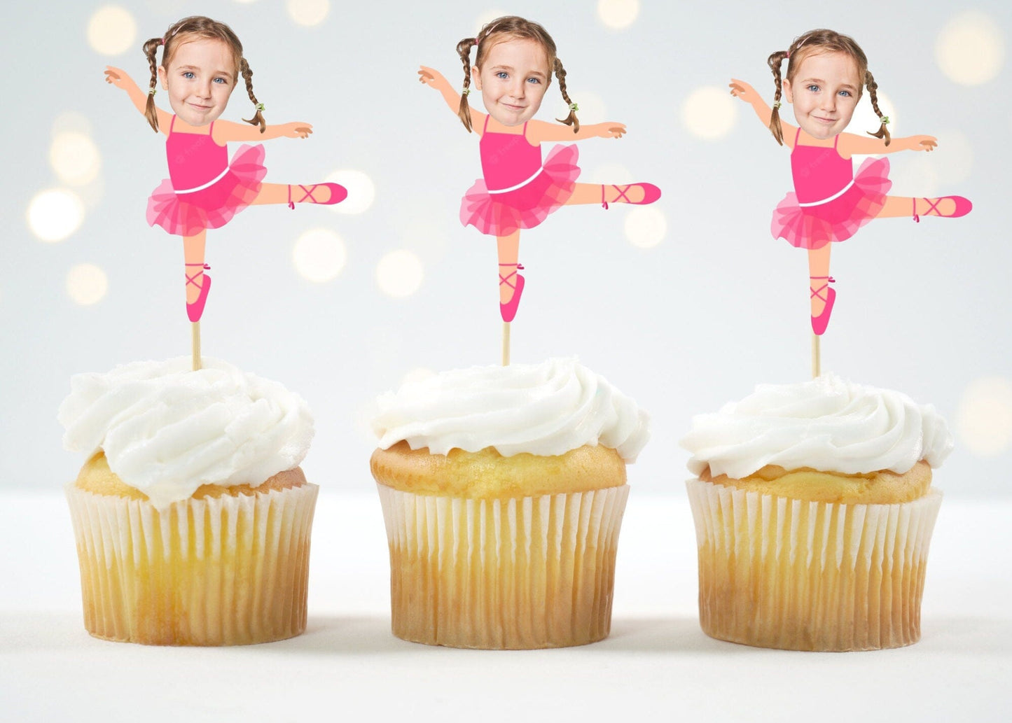 Personalized Ballerina Cupcake Toppers with Photo – Tutu Party Supplies