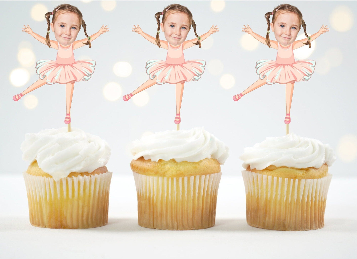 Personalized Ballerina Cupcake Toppers with Photo – Tutu Party Supplies