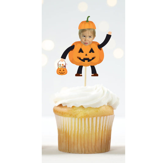 Halloween Pumpkin costume Custom face cupcake toppers