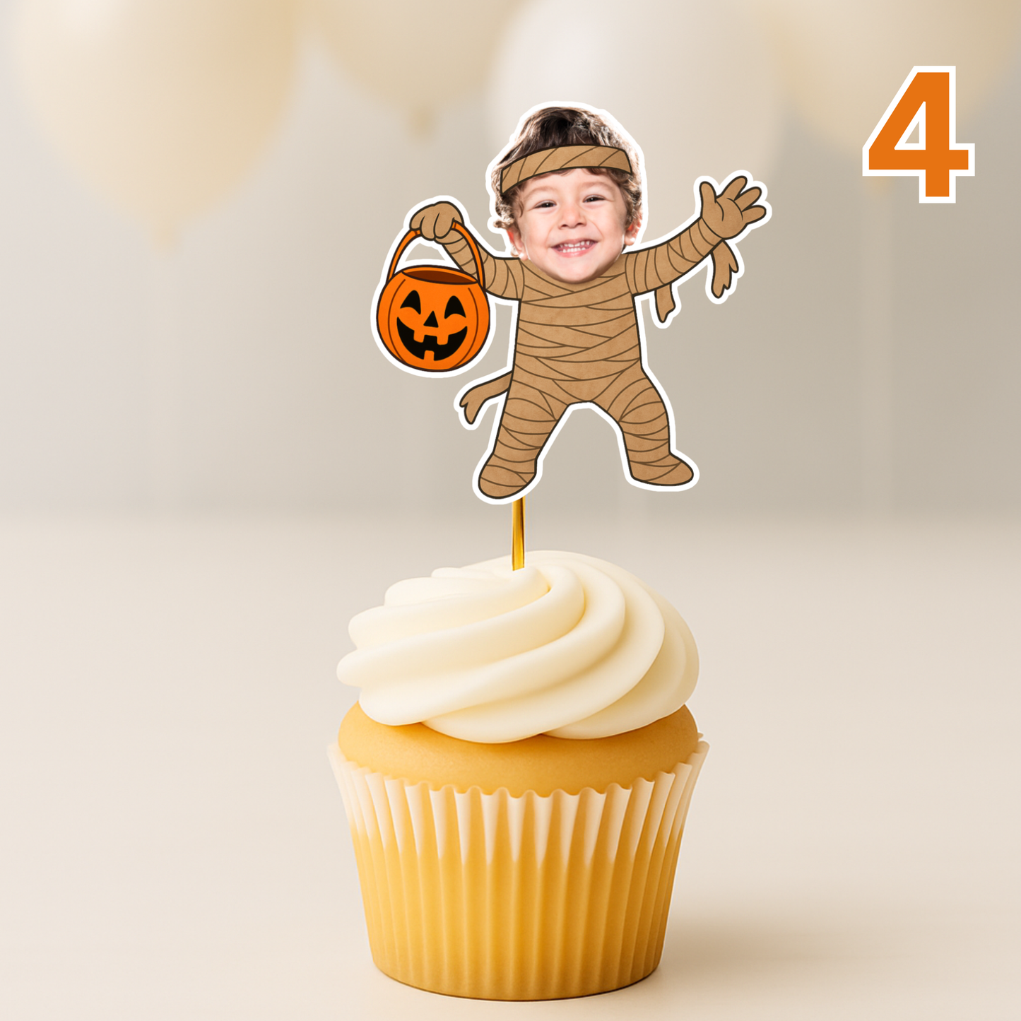 Halloween Cupcake Toppers with Photo – Personalized Face Party Decorations – Spooky Costume Cupcake Toppers for Halloween Party or Birthday