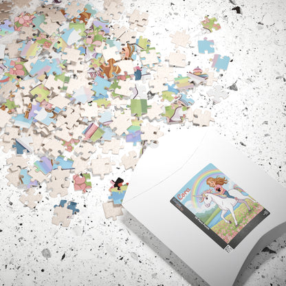 Girl Riding Unicorn Puzzle | Personalized Name Rainbow Jigsaw