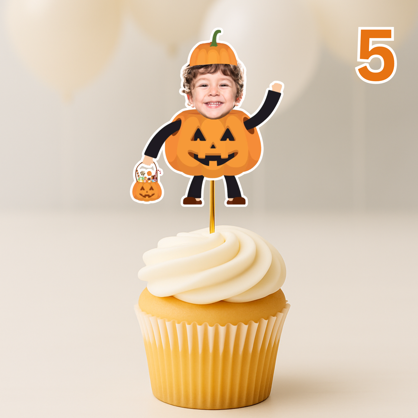 Halloween Cupcake Toppers with Photo – Personalized Face Party Decorations – Spooky Costume Cupcake Toppers for Halloween Party or Birthday