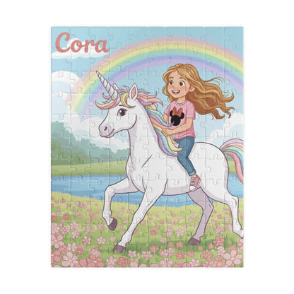 Girl Riding Unicorn Puzzle | Personalized Name Rainbow Jigsaw