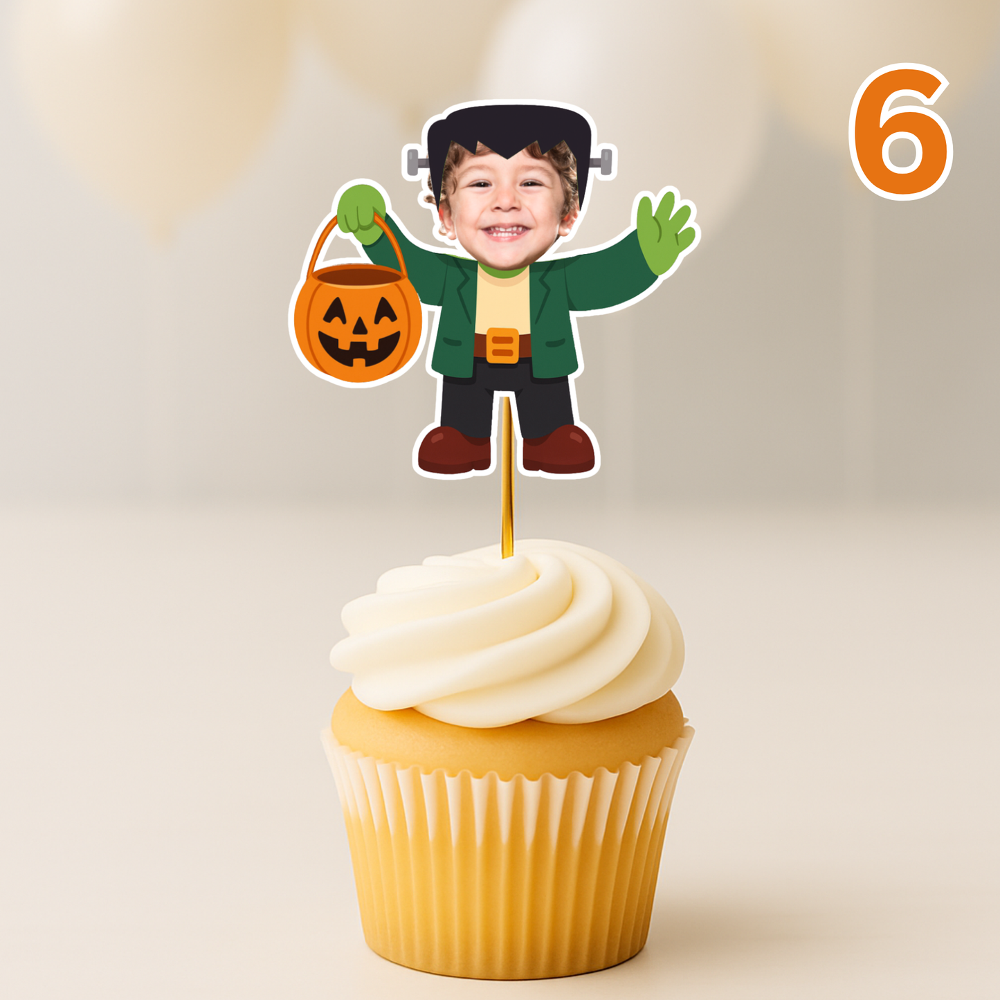 Halloween Cupcake Toppers with Photo – Personalized Face Party Decorations – Spooky Costume Cupcake Toppers for Halloween Party or Birthday