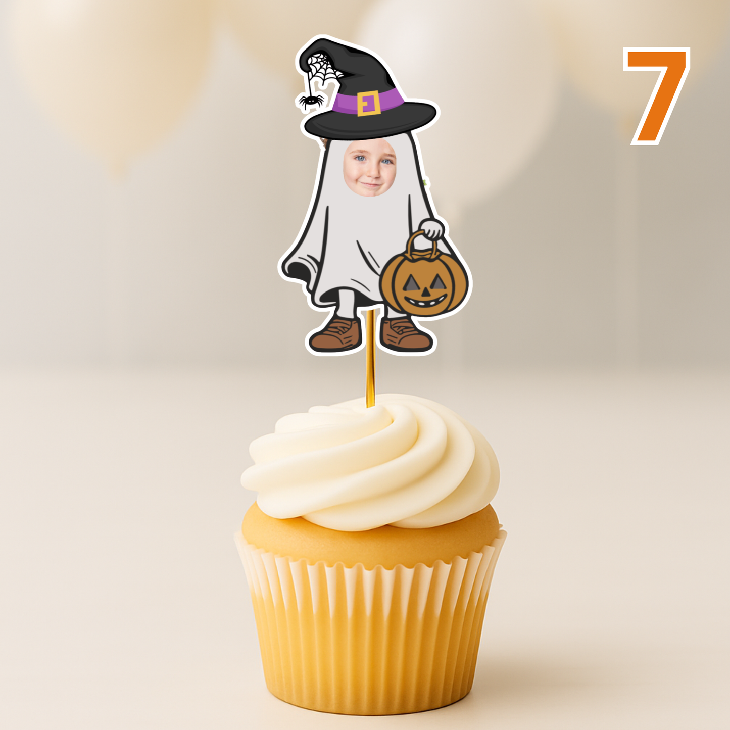 Halloween Cupcake Toppers with Photo – Personalized Face Party Decorations – Spooky Costume Cupcake Toppers for Halloween Party or Birthday