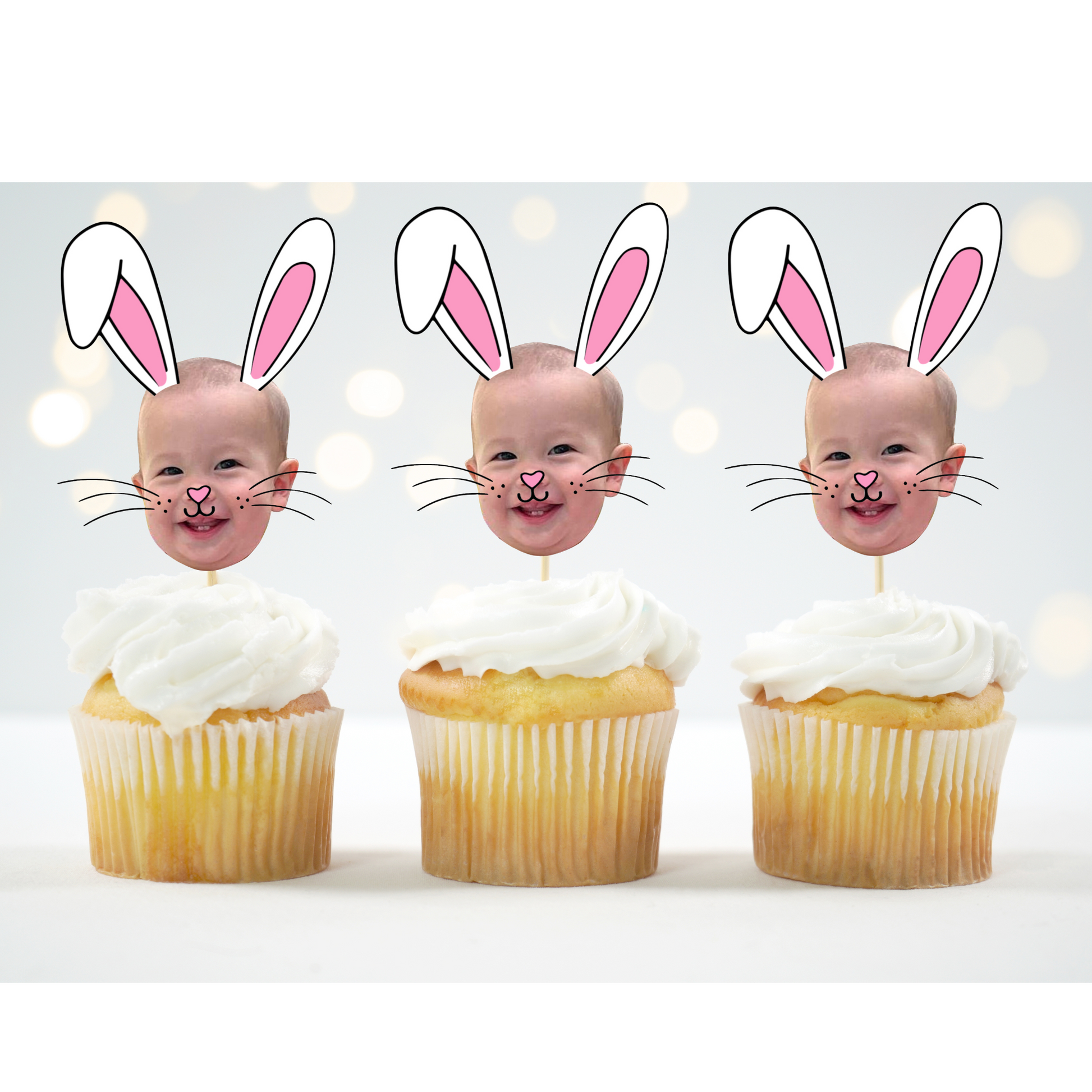 custom bunny face cupcake topper with photo