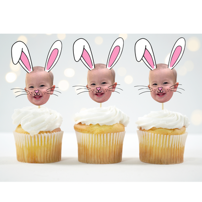 custom bunny face cupcake topper with photo