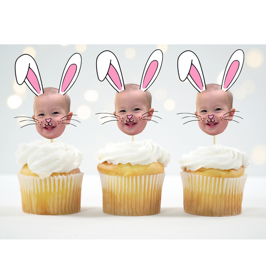 custom bunny face cupcake topper with photo