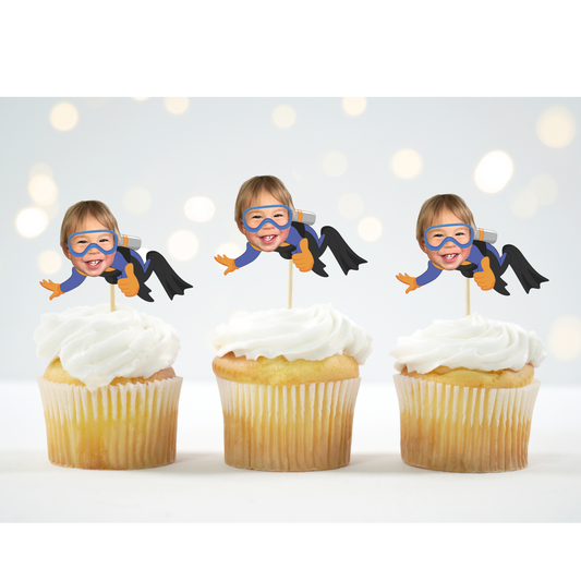 scuba diver cupcake topper with photo face