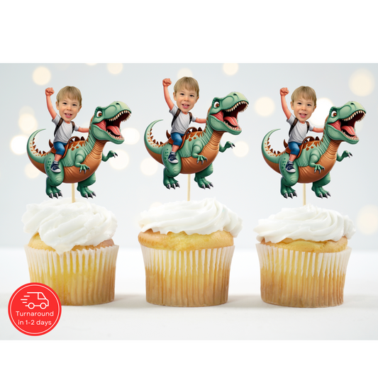 child riding dinosaur cupcake topper custom photo