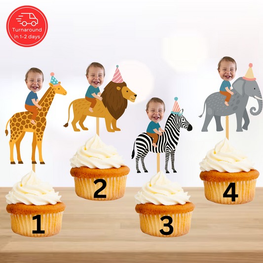 personalized jungle party cupcake topper