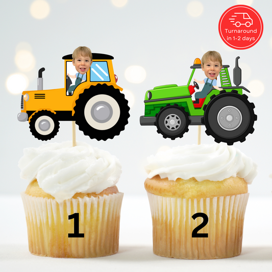 Tractor Cupcake Topper – Personalized Farm Birthday Party Decor