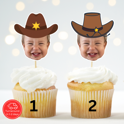 Custom Cowboy Cupcake Toppers with Photo - 1st Rodeo Birthday