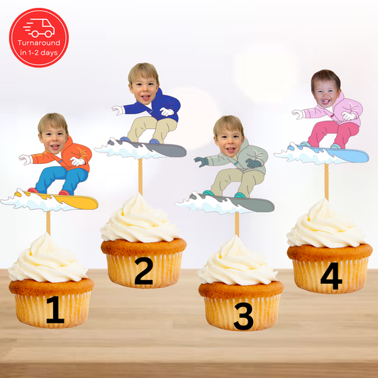 custom snowboard cupcake topper with photo
