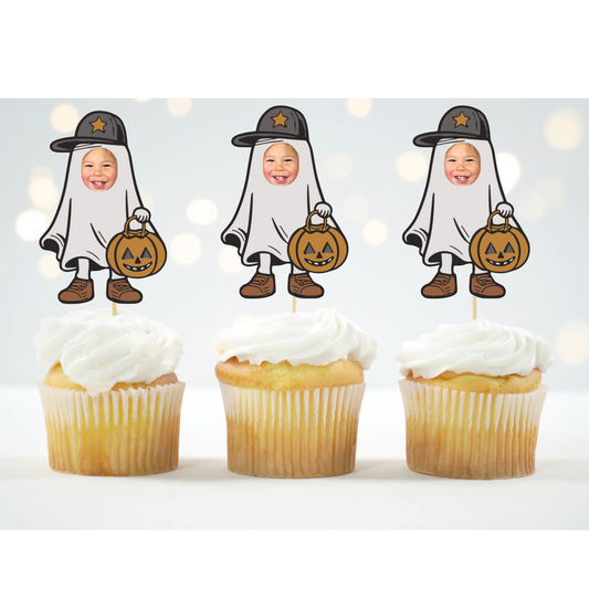 custom ghost face cupcake topper for Halloween party