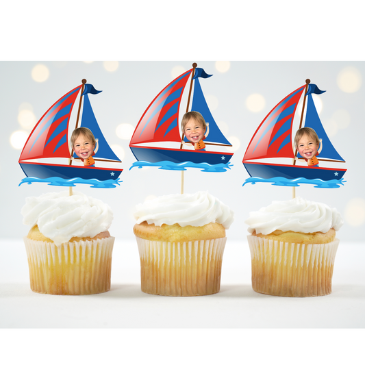 personalized sailing cupcake topper boy or girl