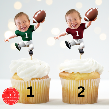 Football Cupcake Topper – Personalized First Down Birthday Party Decor