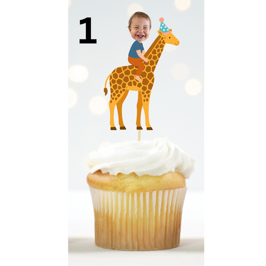 Safari Animal Cupcake Topper with Custom Face – Jungle Theme Birthday Decor