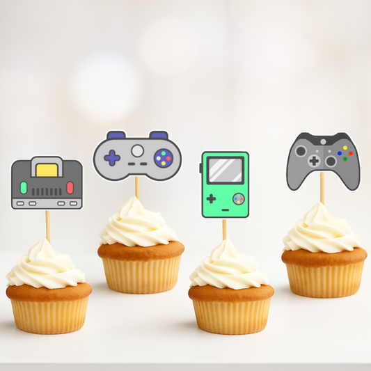 Video Game Cupcake Toppers - Controllers Game Pad Decorations Theme Baby Shower - Retro & Modern Gamer Party Kids Boys Girls Supplies Retro & Modern Gamer
