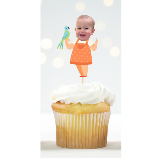 "Little Bird’s First Year Flew By" Face Cupcake Toppers