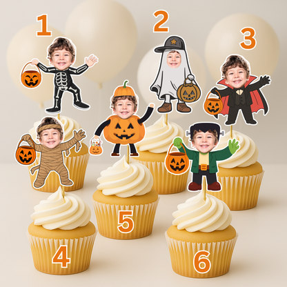 Halloween Cupcake Toppers with Photo – Personalized Face Party Decorations – Spooky Costume Cupcake Toppers for Halloween Party or Birthday