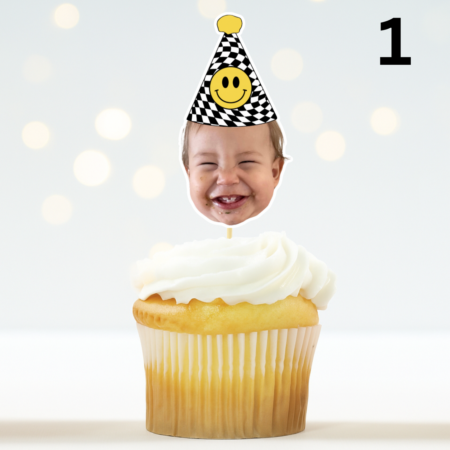 Custom Happy Dude Birthday Hat Cupcake Toppers - Face Photo Party Decoration