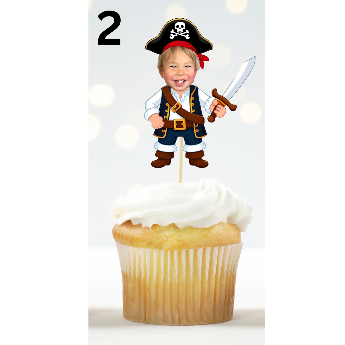 Personalized Pirate Face Cupcake Topper – Birthday Party Decor
