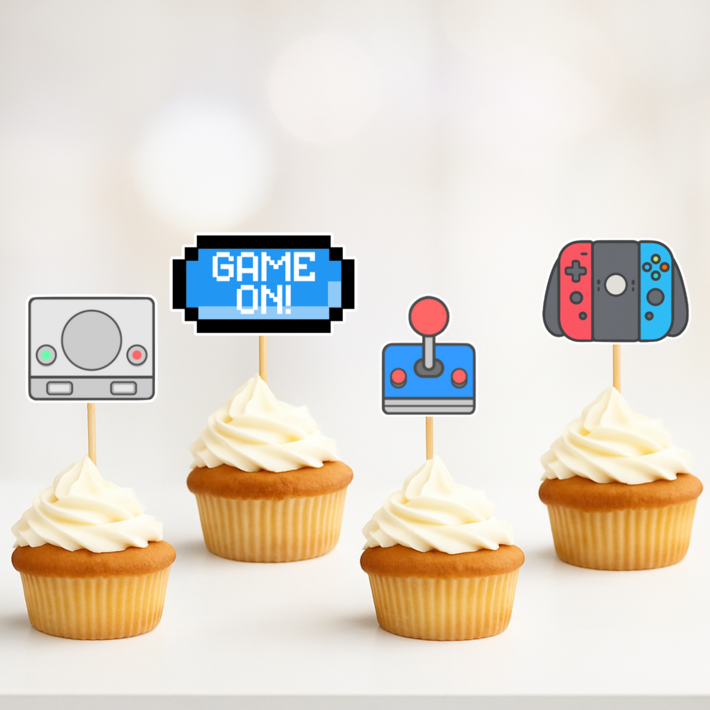Video Game Cupcake Toppers - Controllers Game Pad Decorations Theme Baby Shower - Retro & Modern Gamer Party Kids Boys Girls Supplies Retro & Modern Gamer