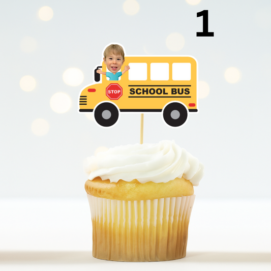 Personalized School Bus Cupcake Toppers – Wheels on the Bus Party