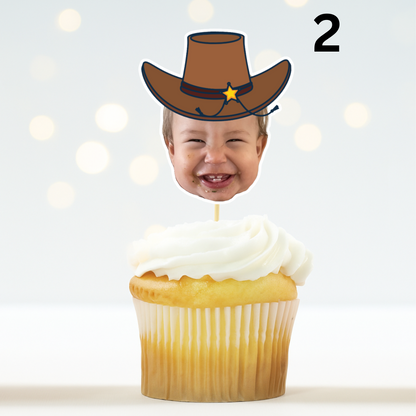 Custom Cowboy Cupcake Toppers with Photo - 1st Rodeo Birthday